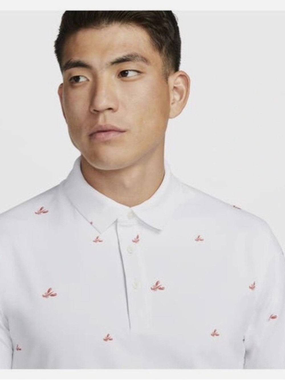 Nike Dri Fit White Polo Shirt with red lobsters, size large